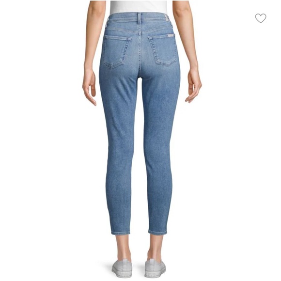 7 FOR ALL MANKIND High Waist Ankle Skinny Jeans in Linden Blue sz 31 - Picture 3 of 10